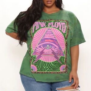 2/$20 Fashion Nova Pink Floyd Distressed Oversized Tie Dye Top - Green 1x/2x